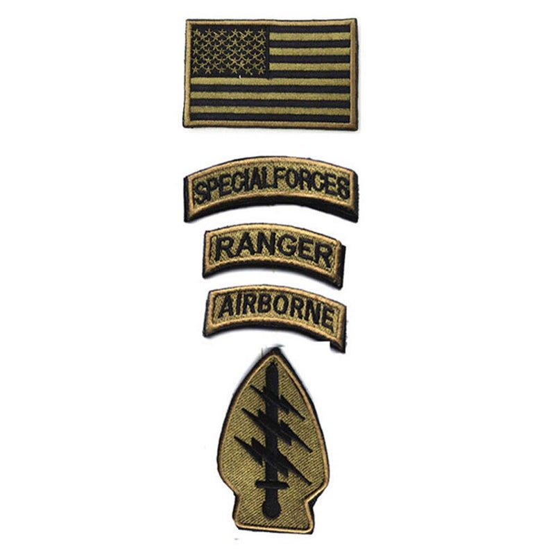 boshiho Military Patches, Tactical American Flag Patches Special Forces Ranger Airborne Badges 5 Pieces Hook and Loop Embroidered Morale Patch (Army Green) - Image 1